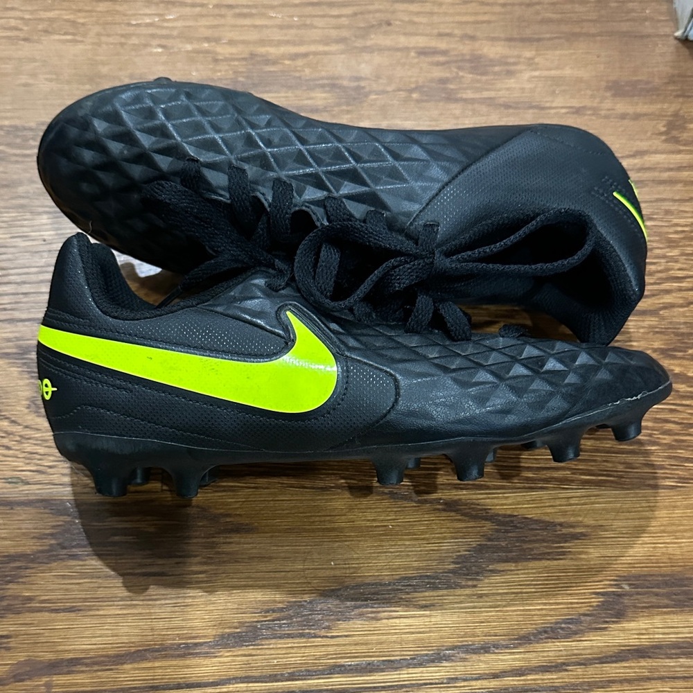 Nike Tiempo Black and Neon Yellow Cleats